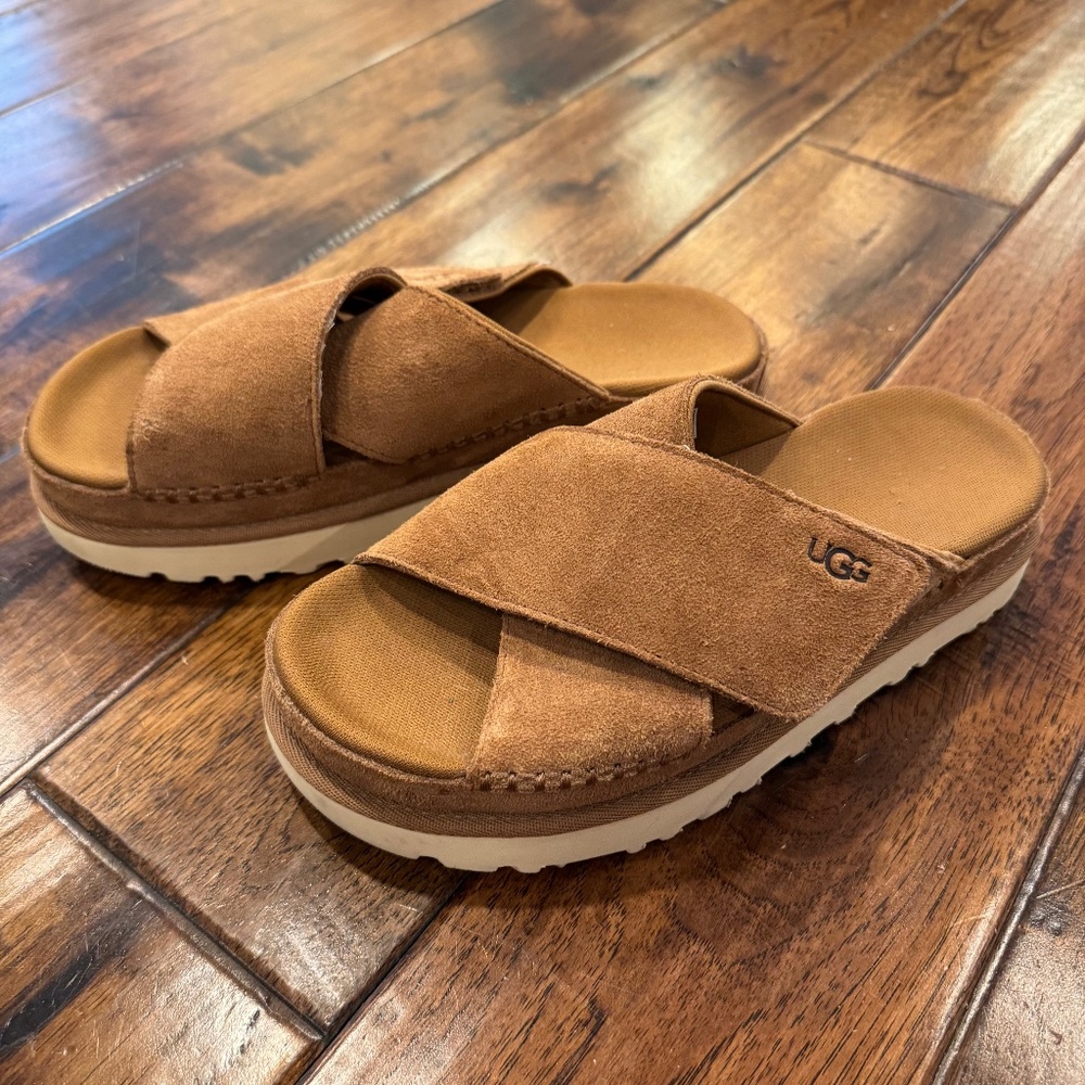 UGG Brown Suede Platform Slide Sandals Size 7